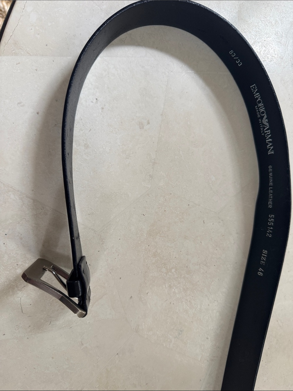 Emporio Armani Black Leather Belt with Silver-Tone Buckle